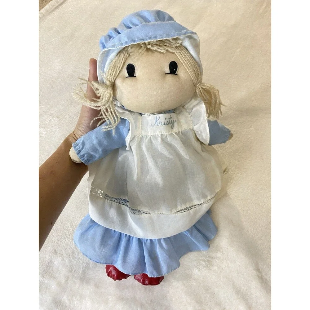 Vintage 60s 70s Toy Collectible Kamar Rag/Cloth Doll “Kristy”Blue Dress & Bonnet